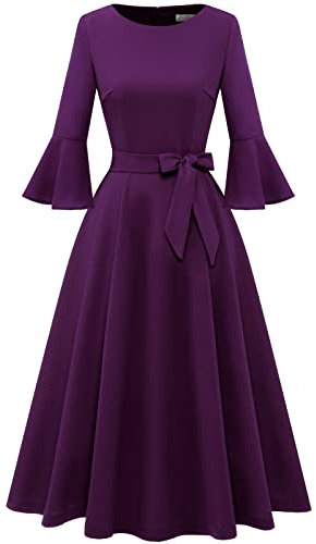 Women's Cocktail Dress A Line Tea Party Midi Graduation Dresses Church Wedding Formal Homecoming Clothing Grape 2XL
