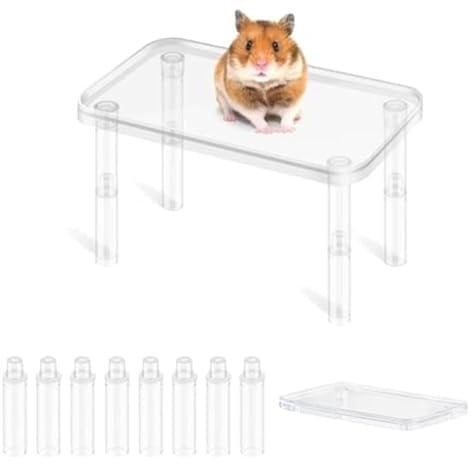 Hamster Platform,Plastic Small Animal Stand Playground with Legs,Height Adjustable Hamster Cage Toys Accessories for Guinea Pig,Gerbil,Chinchilla Rat Mouse(Transparent)