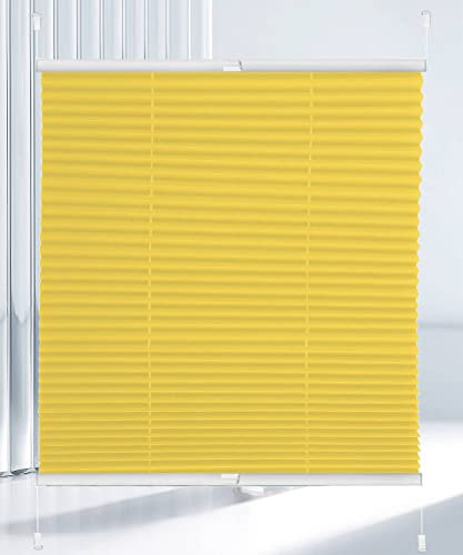 Dream-seeker Plissee Pleated Shade Yellow 2 Stück 100x120 cm(B×H) Lichtdurchlässig Klemmfix Ohne Bohren Rollo Für Fenster & Tür Plissee Kleben