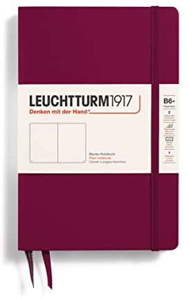LEUCHTTURM1917 368493 Carnet de notes Paperback (B6+), Couverture rigide, 219 pages num., Port Red, blanc