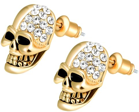 INFINIONLY Herren Edelstahl Ohrringe Vintage Totenkopf Ohrringe Ohrstecker für Dame Teenager Fashion Mode Schmuck Halloween Totenkopf Ohrhänger mit Zirkonia