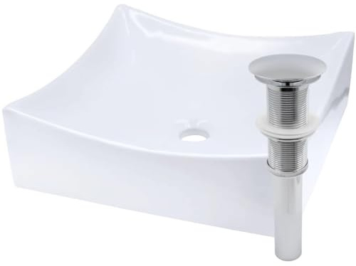Miseno MVS-NP-218421 15-3/4 Square Porcelain Vessel Bathroom Sink and Umbrella Drain Assembly
