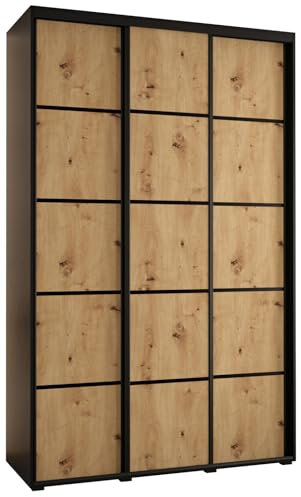 MEBLE KRYSPOL Davos 4 150 Schrank mit DREI Schiebetüren für Schlafzimmer - Moderner Kleiderschrank mit Kleiderstange und Regalen - 235,2x150x45 cm - Schwarz Artisan Schwarz