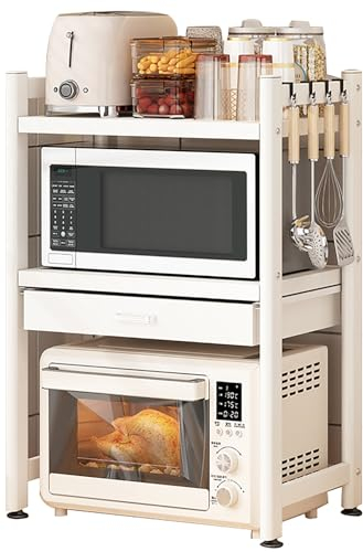Morlinca Estante Microondas 2-3 Niveles Soporte Microondas Estante para Horno De sobre Encimera De Cocina con Cajón Armario De Cocina,Blanco,Third Layer