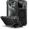 Lanhiem iPhone 15 Pro Max Case with Tempered Glass Screen Protector & Camera Kickstand - Heavy Duty Shockproof Metal Tough Case (Black)