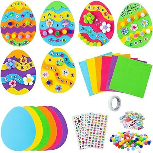 Funmo 28 Stück DIY Filz Bastelset Ostern, Ostereier Craft Kit für Kinder, Ostern Bastelset Kind, Moosgummi Kreativsets für Frühling zum Dekorieren