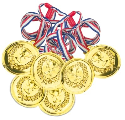 VIVIIHOO Medaillen Kindergeburtstag – 6er Set Goldmedaille Kunststoff für Gastgeschenke, Sporttag & Spielwettbewerbe – Medaillen Kinder mit Bändern – Olympischer Stil（Kunststoff）
