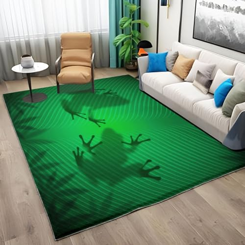 Frosch Muster Flauschig Teppiche 140cm x 200cm, Grün Weich Wohnzimmerteppich rutschfest Waschbar Flur Bettvorleger Schlafzimmer Pflegeleichter Teppiche Gegend