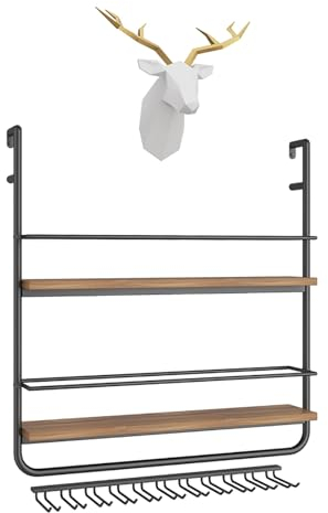 Porte Bouteille Vin Mural En Fer,Range Bouteille,Casier À Vin,Étagère De Support Mural,Porte-Bouteilles Industriels,Étagère Murale En Verre,Rangement Bouteille,Pour Barres Cuisine Café,Noir/Or ( Color