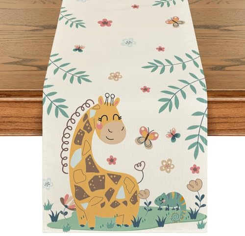 Artoid Mode Giraffe Schmetterling Dschungel Kinder Tischläufer, Saisonnal Küche Esstisch Dekoration Drinnen Urlaub Party Dekor 40x180 cm
