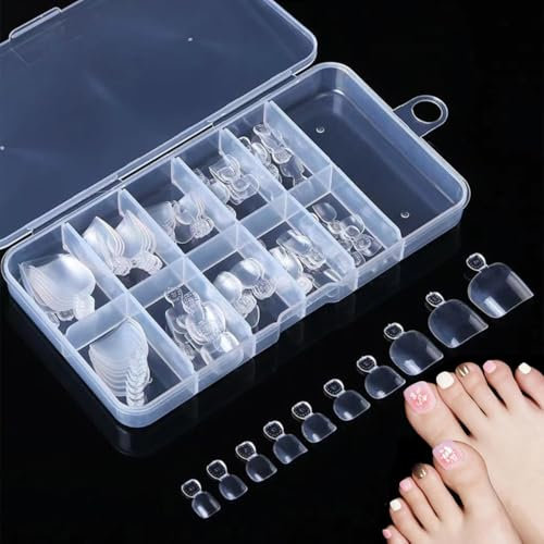 100PCS Fake Toe Nail Tips,Soft Gel Nail Tips Press on Nails, Natural Short French Tip False Nails,Stick on Nails for Women,Half Cover Prefiled Square Gel x Acrylic Nail Kit (Natural, Multi-size)