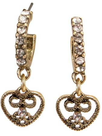 Alpenflüstern Trachten-Strass-Creolen Ohrstecker glitzerndes Trachtenherz - Damen-Trachtenschmuck, Herz Trachten-Ohrringe (antik-gold-farben) DOR071
