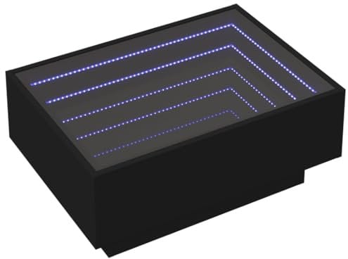 vidaXL LED Couchtisch, Beistelltisch mit LED-Infinity-Spiegel, Kaffeetisch Sofatisch für Wohnzimmer, Wohnzimmertisch, Schwarz Holzwerkstoff