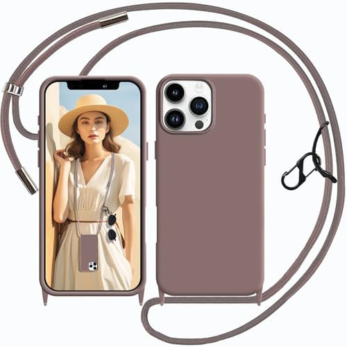 UnnFiko Handykette kompatibel mit iPhone 12 Pro Max Hülle mit Band,Silikon Handyhülle mit Verstellbarer Kette zum Umhängen,Milchtee