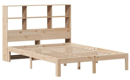 vidaXL Massivholzbett, Bett Kopfteil mit Bücherregal ohne Matratze, Bettgestell mit Lattenrost, Holzbett Doppelbett für Schlafzimmer, 120x200cm Kiefer