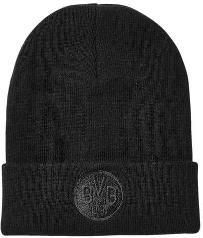 Borussia Dortmund BVB Beanie Logo schwarz, All Black, Emblem Mütze