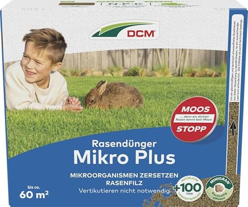 DCM Rasendünger Mikro Plus - Langzeit Rasendünger - MINIGRAN® TECHNOLOGY - Kein Vertikutieren nötig - organisch-mineralischer NPK-Dünger - 20 KG für 400 qm