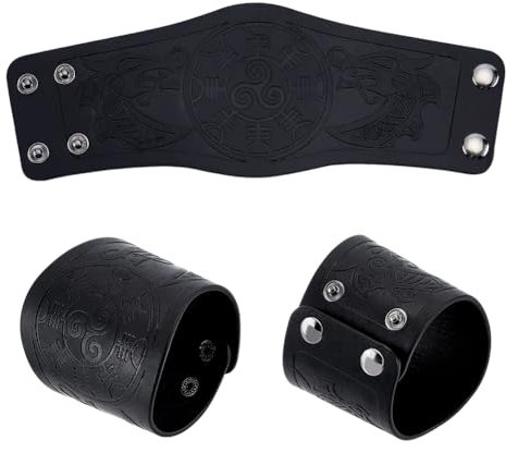 nbeads Wikinger Leder Armschutz, Drachengeprägte Wikinger Armschienen Mittelalterliche Ledermanschette Retro Renaissance Armstulpen Ritter Armschützer für Halloween Kostüm Zubehör, Schwarz