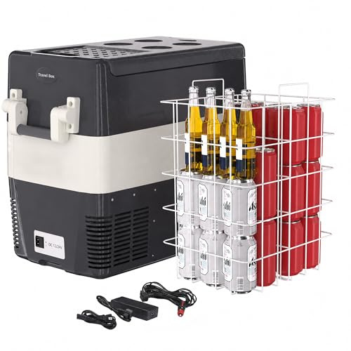 TROPOW 12 Volt Refrigerator, 53QT(50L) Electric Cooler, Portable Freezer 12V/24V DC 110-240V AC, 12V Fridge 0℉~50℉, 12V Car Refrigerator with Basket for Travel, Truck, Boat, Camping