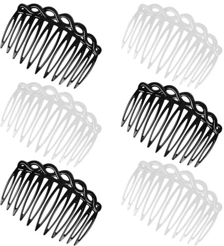 COMNICO Französische Seitenkämme,6 Stück Haarkamm zum Stecken,schwarz/weiß | Kunststoff-Haar-Seitenkämme-Set, Zähne Seitenscheitel Kamm, Haarkamm-Zubehör-Set