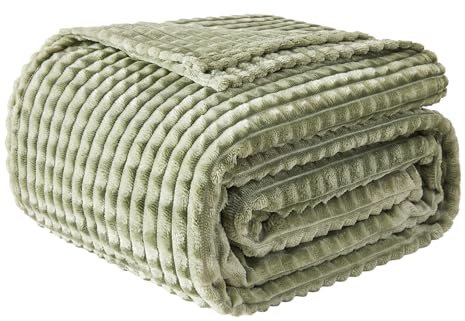 EMME Kuscheldecke Flauschige - 3D-Touch-Erlebnis 150x200cm Fleecedecke, Weiche Warme Wolldecke Überwurfdecke, Couchdecke, Decke für Sofa, Tagesdecke, Wohndecke, Graugrün