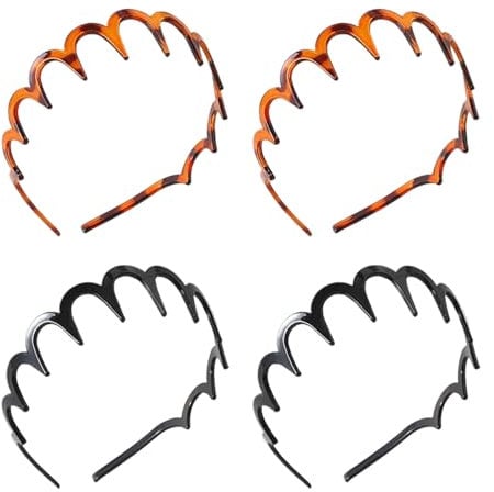 4 Pcs Bandeaux Zig Zag En Forme,Serre Tete Zig Zag, Bandeaux En Plastique De Forme Ondulée,Serre-Têtes en Plastique Noir et Léopard