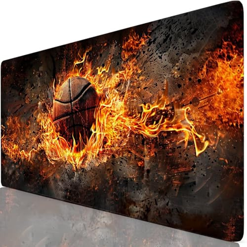 Gaming Mauspad Schwarz Mauspad XXL 520x250x3mm Mousepad Basketball Schreibtischunterlage Verbessert Präzision und Geschwindigkeit mit Anti Rutsch Basis, Wasserdicht Desk Mat für Tastatur Maus Y8-289