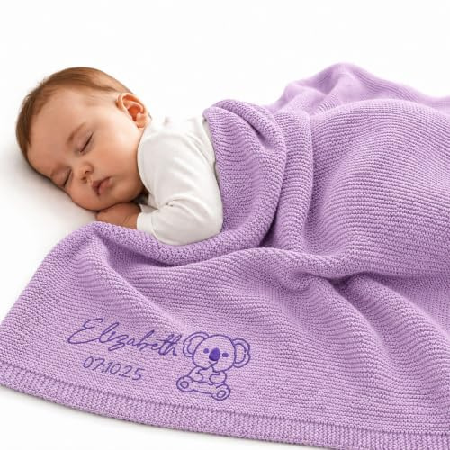 Stepdiy Personalisierte Babydecke Aus Baumwolle Mit Besticktem Namen | Babydecke Personalisiert, Weiche Strickdecke Für Neugeborene, Jungen Und Mädchen, Personalisiertes Babygeschenk Zur Geburt