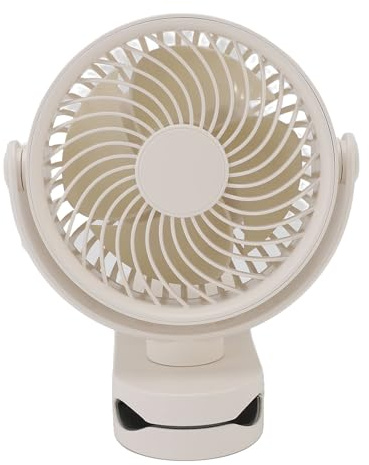 Fdit Wiederaufladbarer Clamp/Holder-On-Ventilator, Leiser, um 360° Drehbarer Kleiner Ventilator für Strand, Camping, Radfahren, Reisen (Beige)