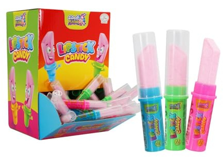 Retro Candy Lipstick Display - 100 Lippenstift-Bonbons mit Erdbeergeschmack, wiederverschließbar - Nostalgie Süßigkeit für Partys & Einzelhandel