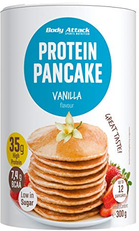 Body Attack PROTEIN PANCAKE MIX - Vanille- 35g High Protein - 7,4g BCAA - schnell und einfach zubereitet - 1x300g