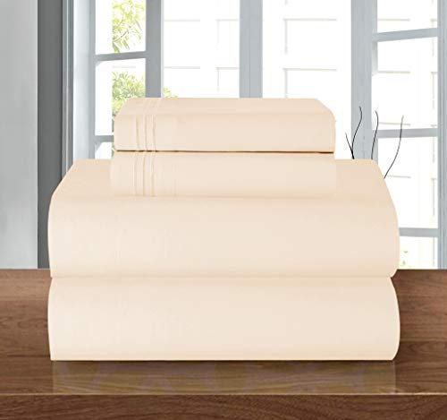Elegant Comfort Coziest - Set di biancheria da letto, lenzuolo con angoli elasticizzati integrali, tasca profonda fino a 40,6 cm, in microfibra, color crema, completo