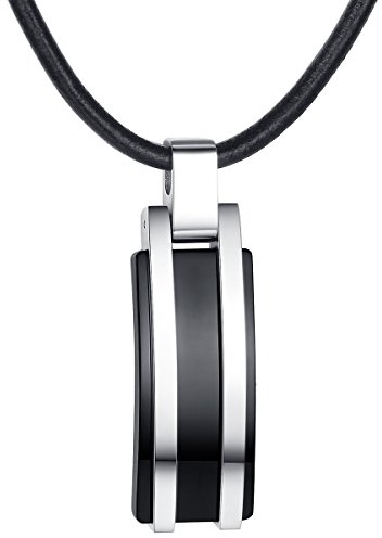 True Rebels Herren-Echtlederkette Echtleder schwarz 51 cm - Halskette Dogtag Edelstahlhalskette mit Anhänger Männerschmuck Kette