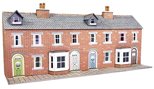 Metcalfe PN174 Low Relief Terraced House Fronts - Red Brick Card Kit N Gauge