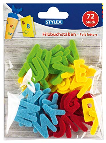 Stylex 46458 - Buchstaben aus Filz, mit dem kompletten ABC, 72 Stück sortiert in verschiedenen Farben, ideal für Bastelarbeiten, als Tischdeko und für den Schulanfang