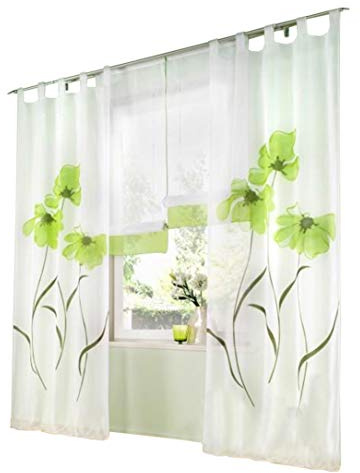 BAILEY JO 1er-Pack Gardine Floral Gardinen Schlaufen mit Blumen Druck Transparent Voile Vorhang (BxH 150x175cm, grün)