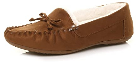 AJVANI Womens Ladies Faux Sheepskin Fur Flexible Sole Boat Shoes Moccasins Slippers Size