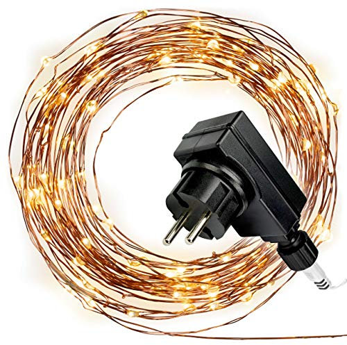 50er Mini LED Lichterkette warm weiß Trafo Timer Weihnachtsdekoration Weihnachtsbaumkette Goldfarbener Draht Partydeko Deko