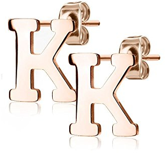 Bungsa BUCHSTABE K Ohrstecker Rosegold - BUCHSTABEN K Ohrring in Rosegold - Alphabet Ohrringe zum Stecken - aus Edelstahl - Ohrschmuck für Damen, Kinder & Herren
