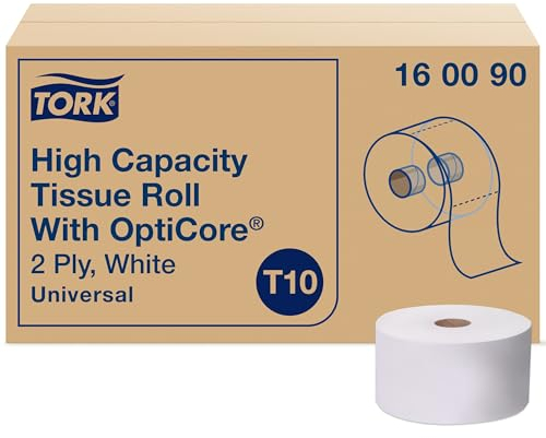 Tork 160090 Lot de 12 rouleaux de papier toilette universel haute capacité avec OptiCore, 2 plis, 9,5 cm de large x 8,9 cm de long, blanc (boîte de 12 rouleaux, 2000 feuilles par rouleau, 24 000