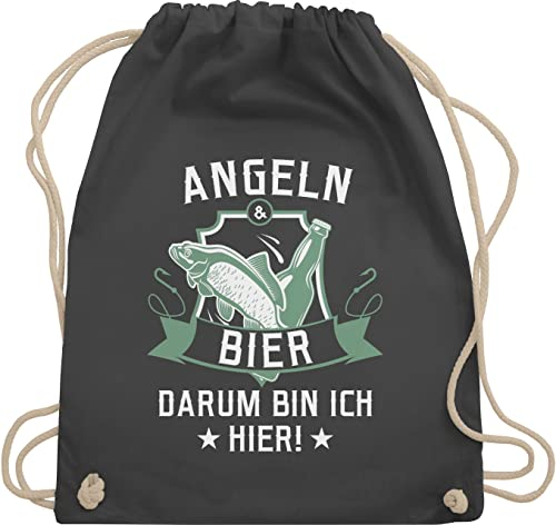 Turnbeutel Rucksack - Angler Geschenke & Zubehör - Angeln und Bier - Unisize - Dunkelgrau - sportbeutel lustige sprüche spruch taschen mit sprüchen spruechen ruckack beutel+rucksack+mit+sprüchen