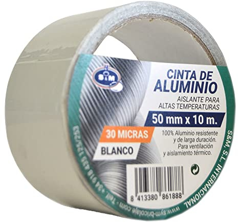 S&M Aluband weiß 50 mm x 10 m (Stärke 30 Mikron) SANEAPLAST-Aluminium-Klebeband Allzweckband - 10 Meter Rolle