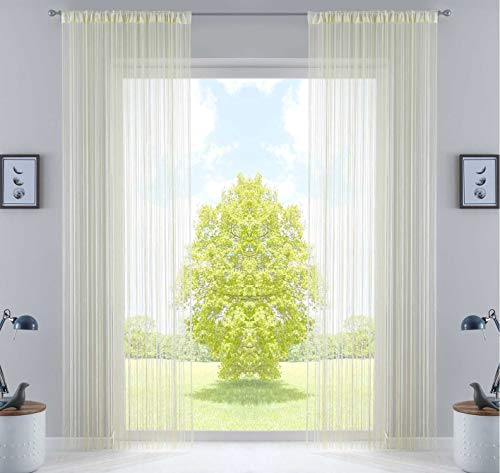2er Set Fadengardine, HxB 250x140 cm, Creme mit Tunneldurchzug und eingenähtem Kräuselband, geeignet für Gardinenstangen und Gardinenschienen Fadenvorhänge Fadenstores Raumteiler, 20303CN2