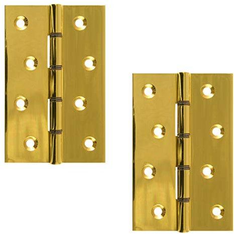 A&H™ 4 x 2.⅝ Inch - 102mm x 67mm x 2.1mm Heavy Duty Double Steel Washered Door Hinges 1 Pair (2 Hinges) Polished Brass