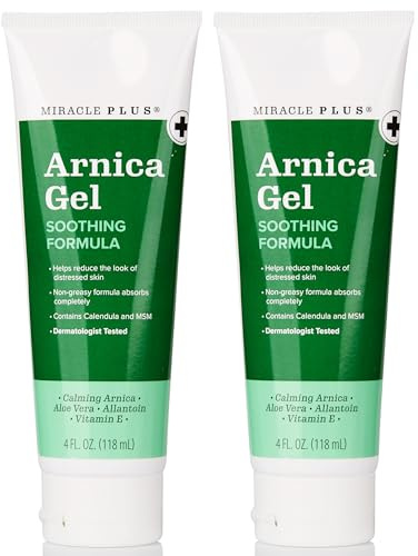 Miracle Plus Natural Arnica Bruise Gel For Body | Skin Care Arnica Montana Lotion Topical Gel | Extra Strength Vitamin K Cream Ointment, 4 Fl Oz, 2-Pack