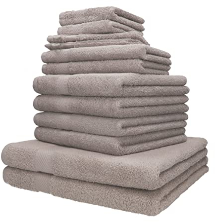 Betz 12-TLG. Handtuch-Set Palermo 100% Baumwolle 2 Liegetücher 4 Handtücher 2 Gästetücher 2 Seiftücher 2 Waschhandschuhe Farbe Stone