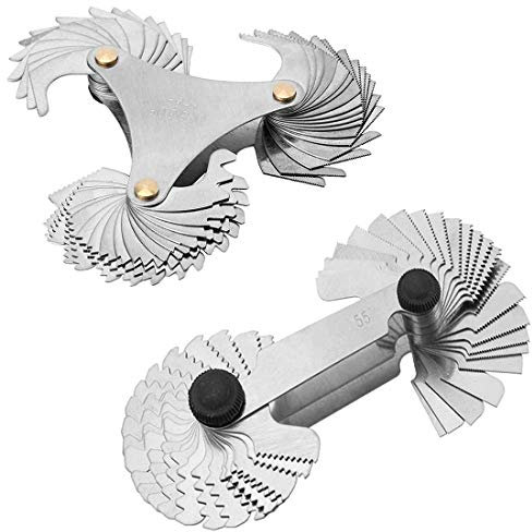 QISF 2 Pack Screw Thread Pitch Cutting Gauge Tool & Pitch Cutting Gauge Caliper Gages Measuring Tool(58Pcs 55 Degree Whitworth & 60-Degree Metric Gauges,51Pcs US Type 60 Degree Centre 4-84 TPI
