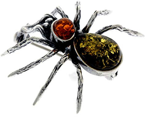 SilverAmber Jewellery Spinne-Brosche Sterling-Silber 925 Baltischer Mehrfarbiger Bernstein - 4152M2