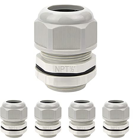 LeMotech 5 Pack NPT 1/2 Cable Glands Waterproof Adjustable 6-12mm Cable Connectors Grey Nylon Joints with Gaskets