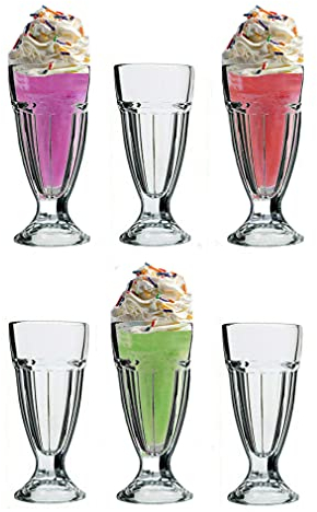 Set of 6 Knickerbocker Glory Dessert Sundae Ice Cream Glasses - American Diner Style Soda Fountain - 300ml Tall Smoothie Fruit Glasses